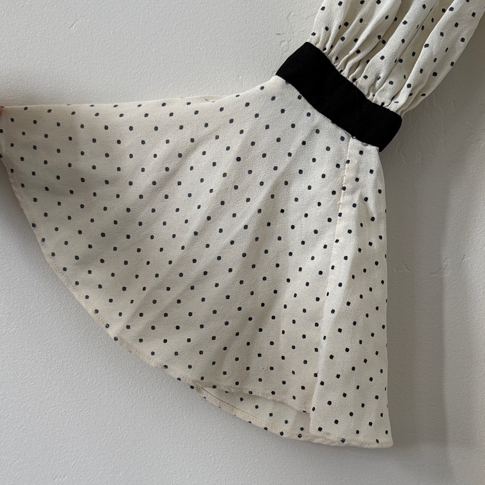 Vintage Young Edwardian by Arpeja Babydoll Mini Dress Polka Dot Flare Sleeves - Picture 5 of 14